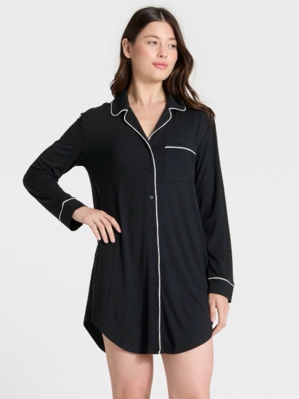 auden cloud knit modal notch collar long sleeve nightgown